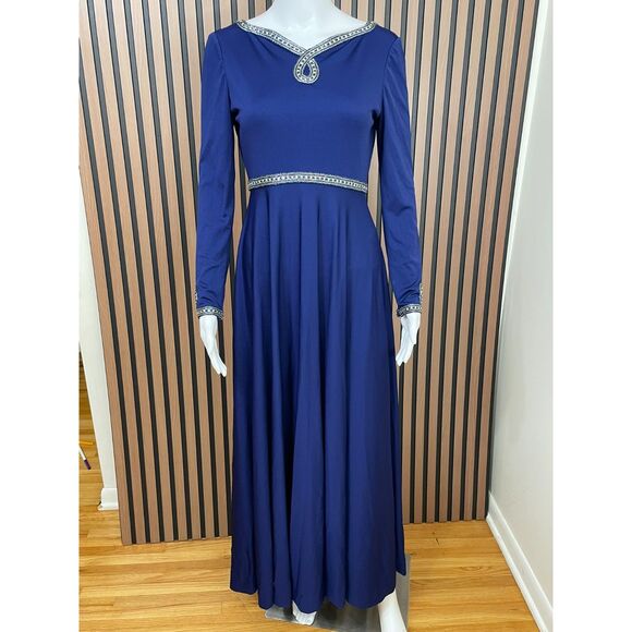 Victoria Royal Women's Dress Evening Gown Maxi Rhinestone Waist 2 Vintage Blue - Picture 1 of 7